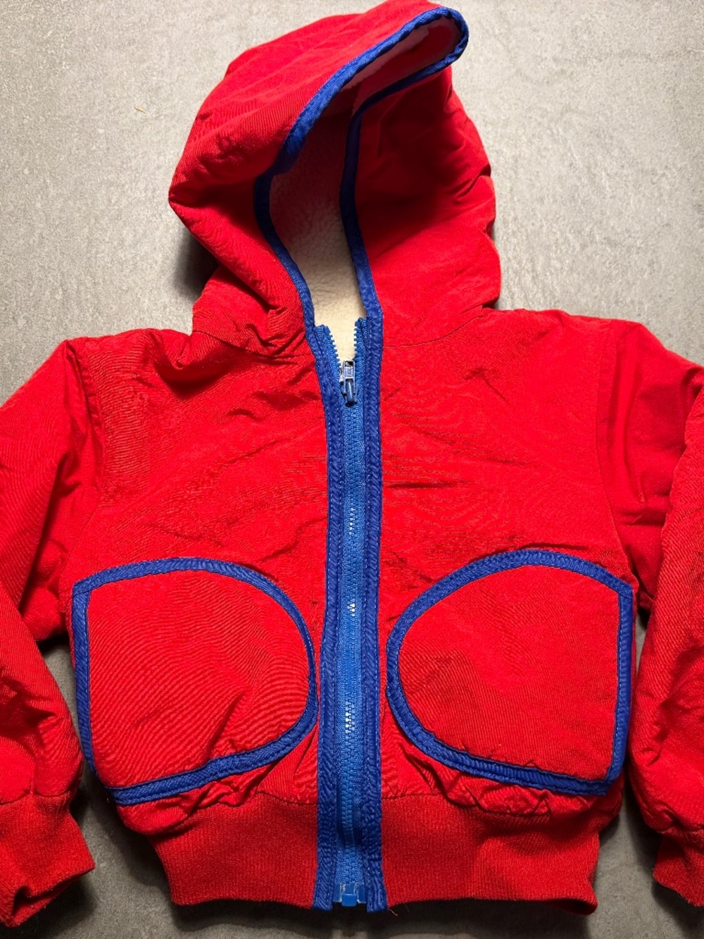 4T Fleece lined red jacket with blue trim